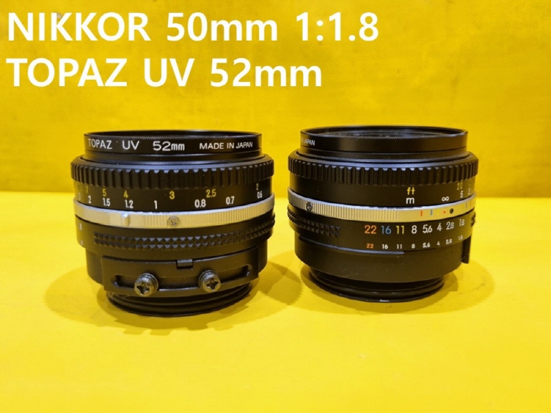 NIKON NIKKOR 50mm 1:1.8 TOPAZ UV 52mm 중고 렌즈 대당가격 FA부품